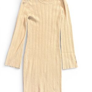Elegant Cream Ribbed Knit Dress Size Medium